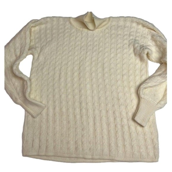 Vintage Sideffects Women's Cable-Knit Cream Turtleneck Sweater‎ Size M Oversized - Picture 1 of 5